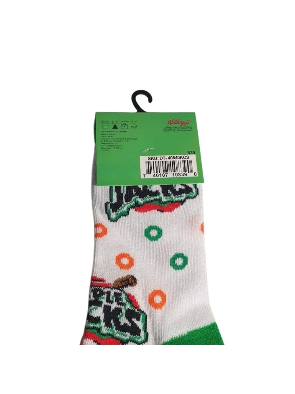 Apple Jacks Crew Socks Kids Ages 7 to 10 Novelty Cereal Design Green Orange Gift